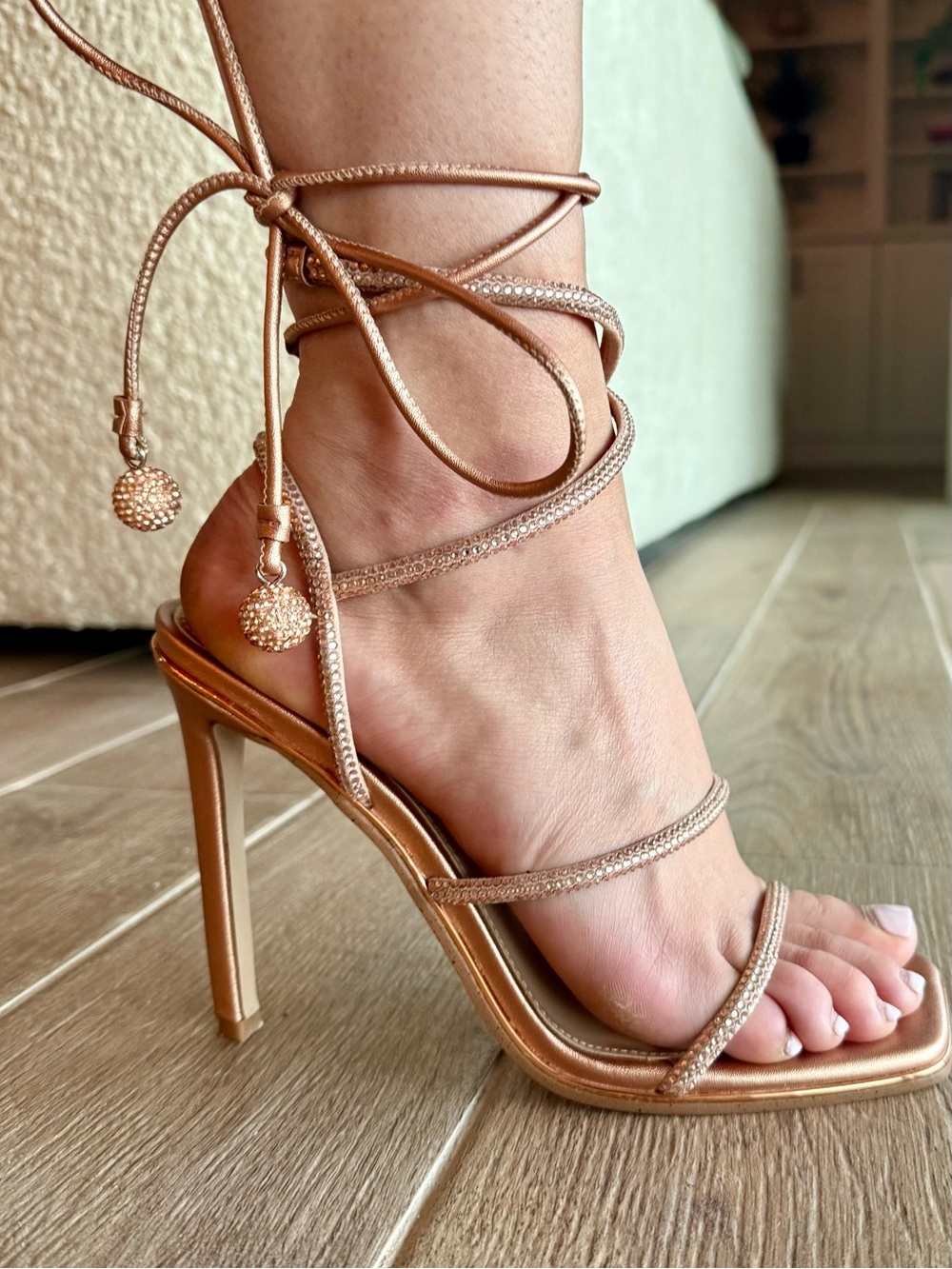 Strappy Metallic - Steve Madden - Lace-Up High Heel Sandal - Rose Gold